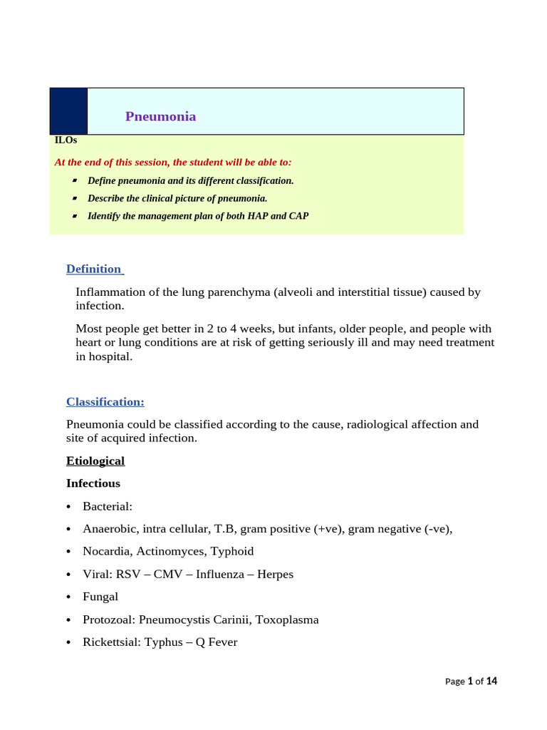 Pneumonia Updated Corrected | PDF | Pneumonia | Hospital Acquired Infection
