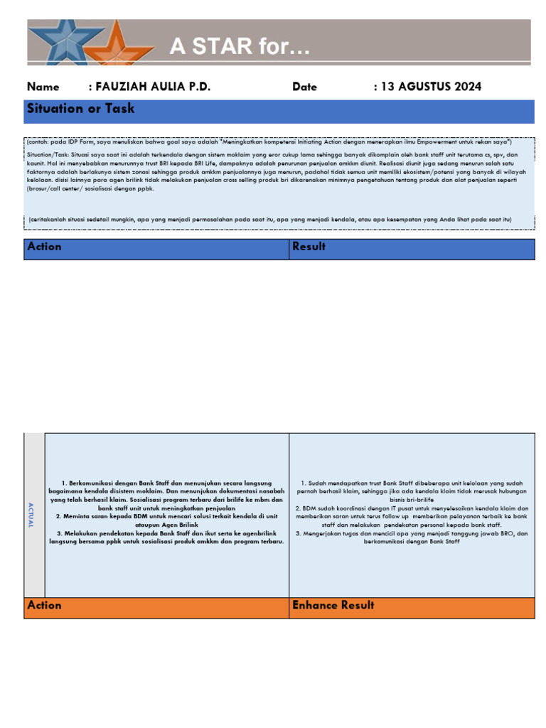 Form Star Ar Bro & Form Idp Fauziah Aulia | PDF