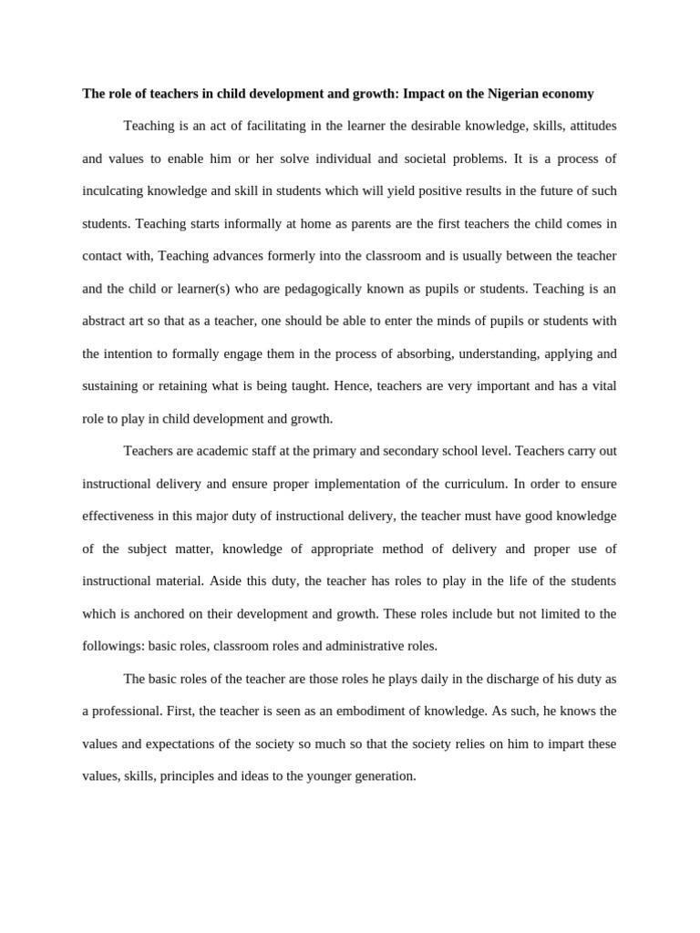 The Role of Teachers in Child Development and Growth Impact On The ...