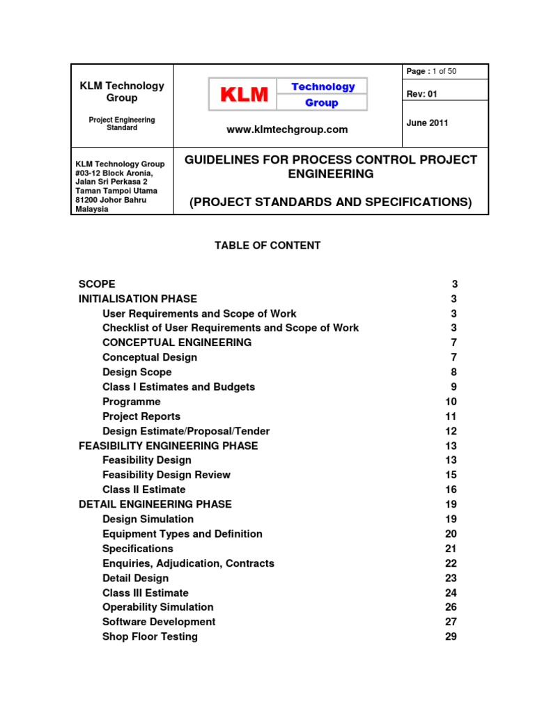 Guidelines for Process Control Project Engineering A Comprehensive
