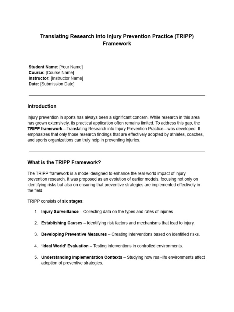 TRIPP Framework for Injury Prevention | PDF | Risk | Evaluation