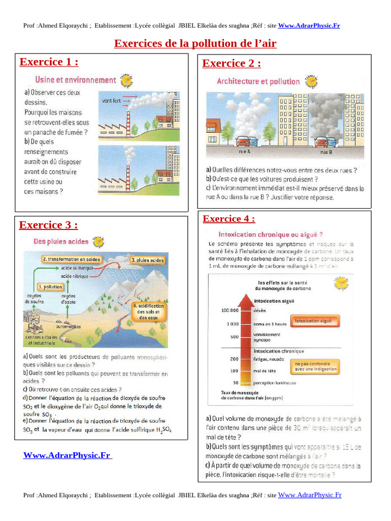 Exercices sur la pollution de l'air | PDF