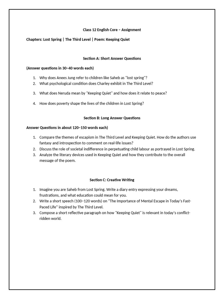 Class 12 English Core Assignment Guide | PDF