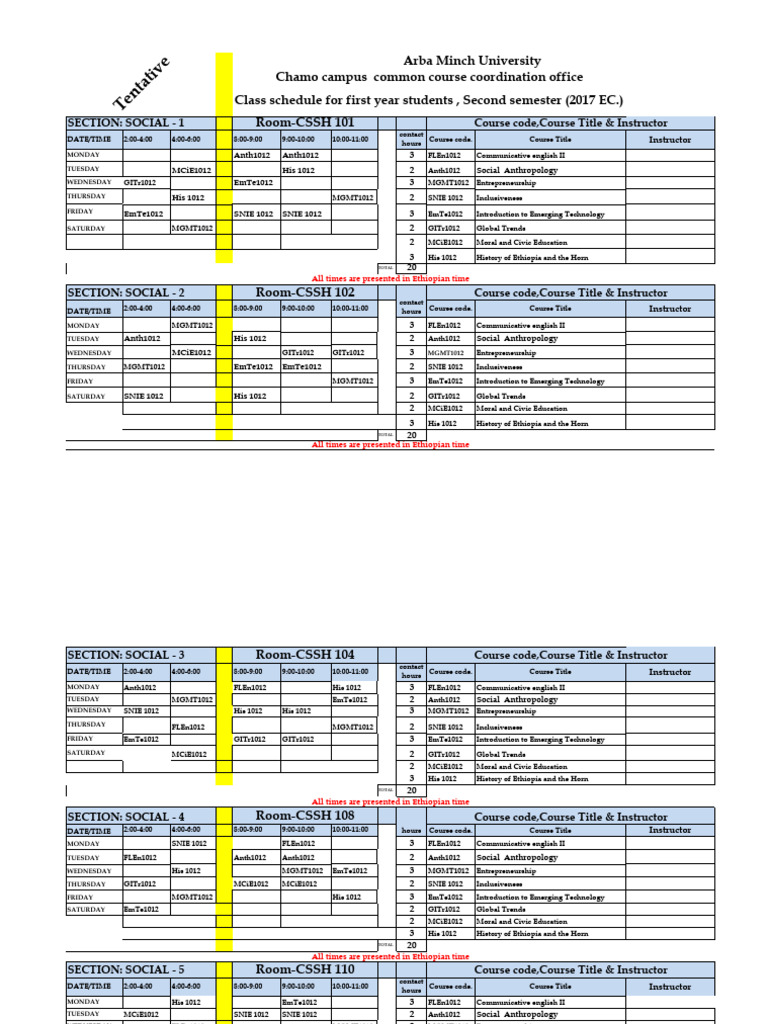 2017-II Class Schedule Seme-II 2017 AcY Tent1 | PDF