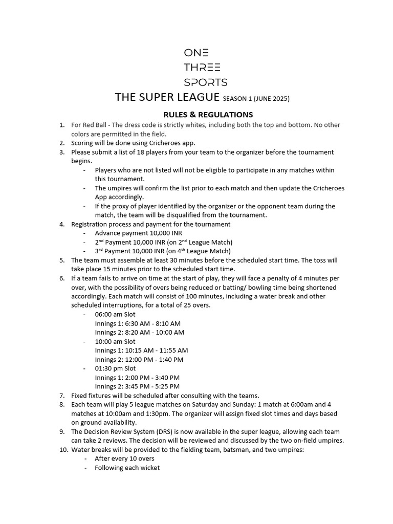 CSA Under-18 League Rules 2025 | PDF | Bowling (Cricket) | Summer Sports