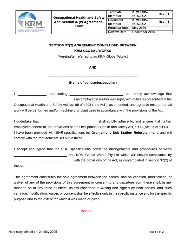 Section 37(2) Agreement Template | PDF | Business Law | Private Law