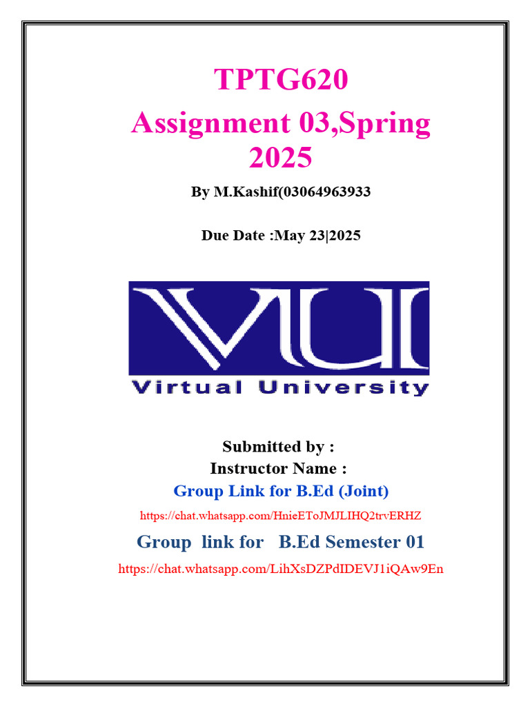 TPTG620 - Assignment 03 - Spring 2025 (Sample Solution) | PDF | Lesson ...