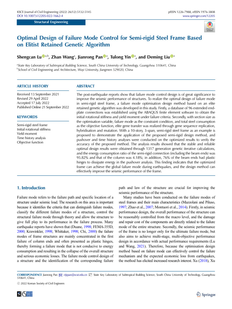 2022-Optimal Design of Failure Mode Control For Semi-Rigid Steel Frame ...