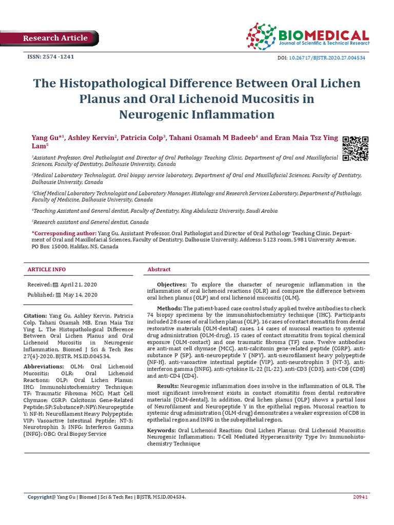 Histopathological Differences in OLP vs OLM | PDF | T Cell ...