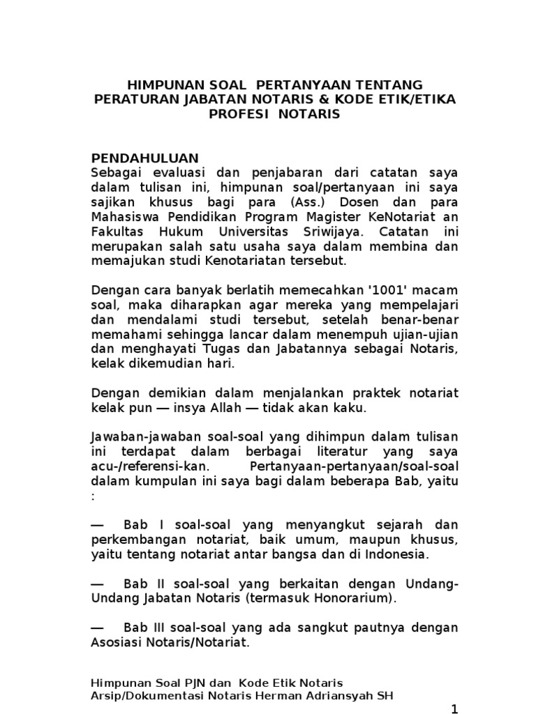 Contoh Soal Ujian Kode Etik Notaris - Contoh Soal Terbaru