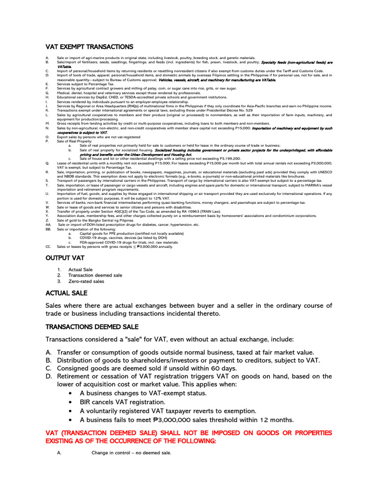 VAT Exemptions for Various Transactions | PDF | Value Added Tax | Taxes
