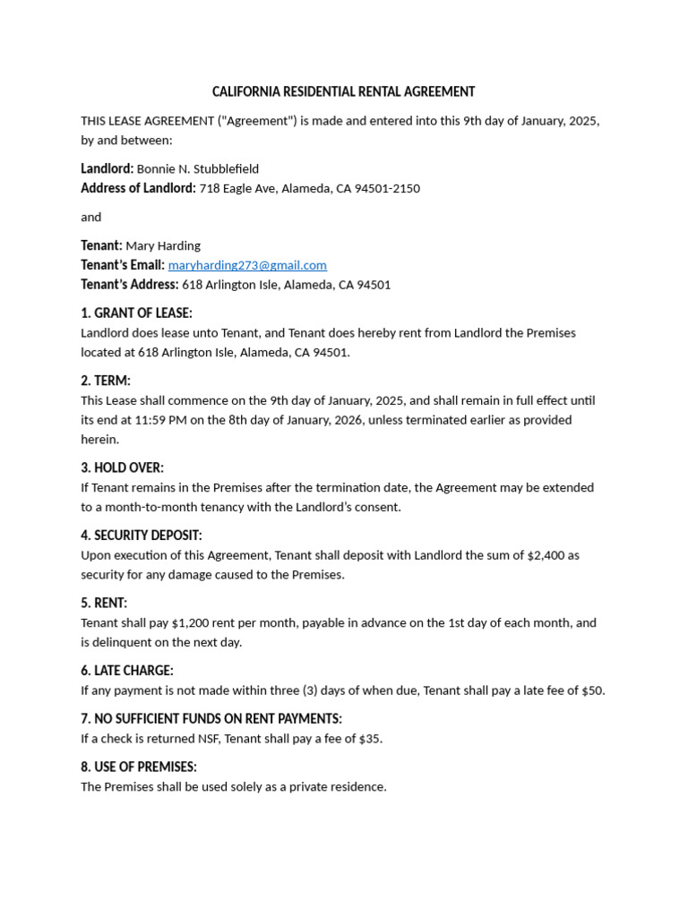 California Residential Rental Agreement | PDF | Leasehold Estate | Lease