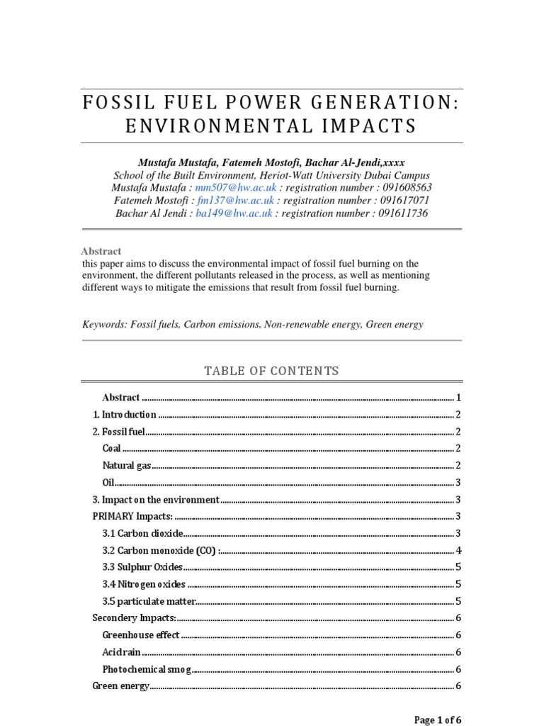 Environmental Impact of Fossil Fuels | PDF | Fossil Fuels | Carbon Dioxide