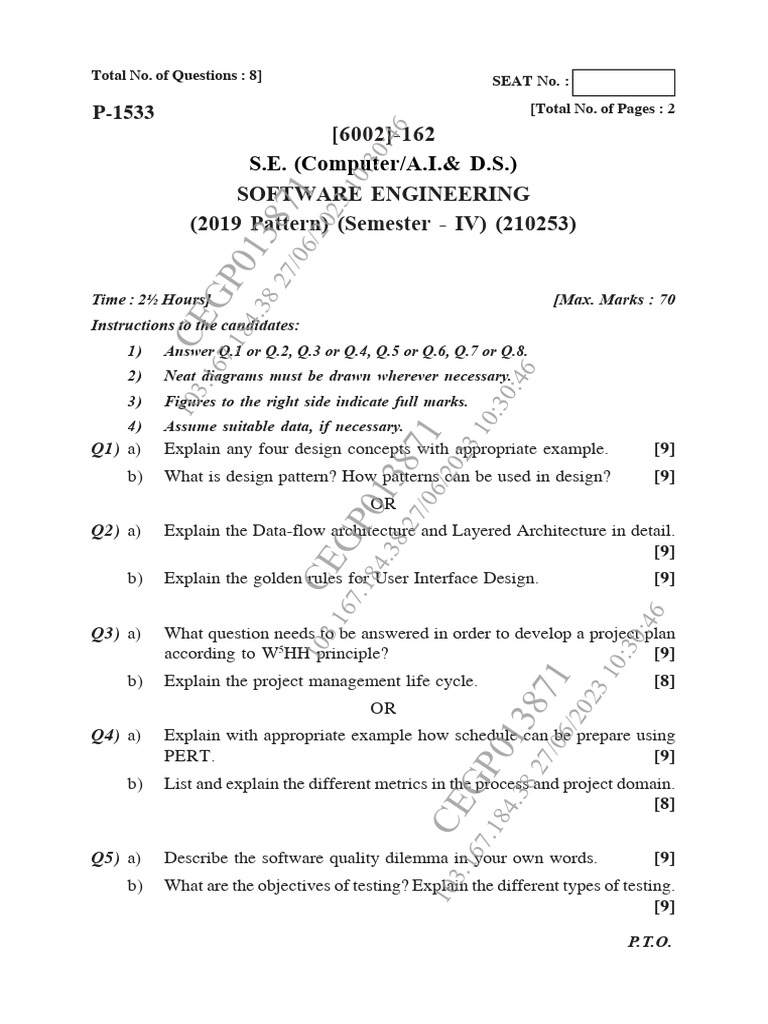 Software Engineering Exam Questions | PDF | Information Science ...