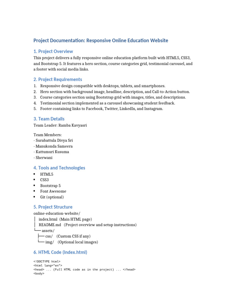 Responsive Online Education Website Documentation (1) | PDF