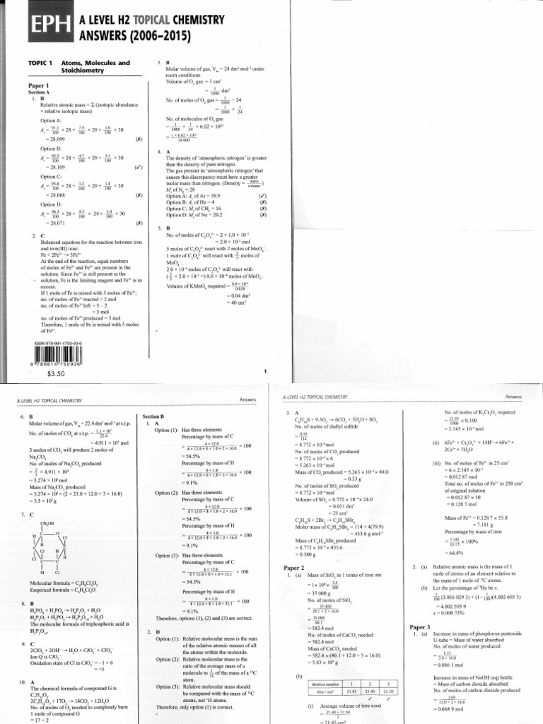 A Level H2 Topical Chemistry - Answers | PDF