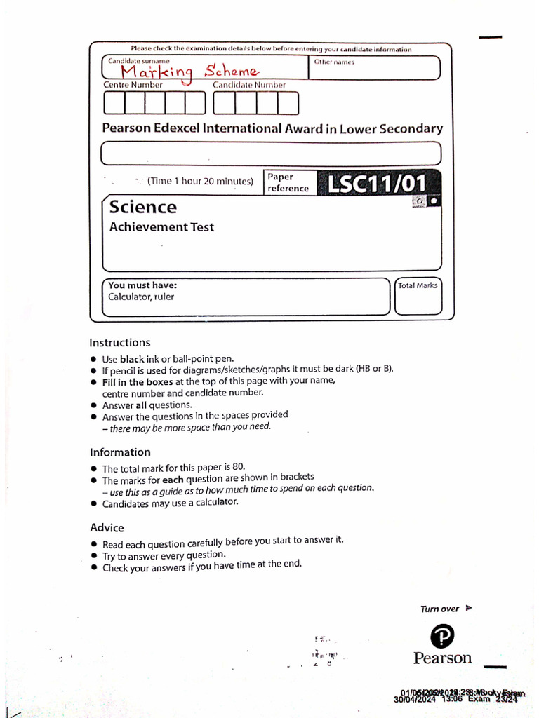 2024 Science Mock Exam Year Marking Scheme | PDF