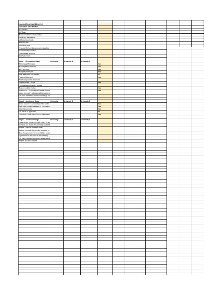 College Application Deadlines Checklist | PDF