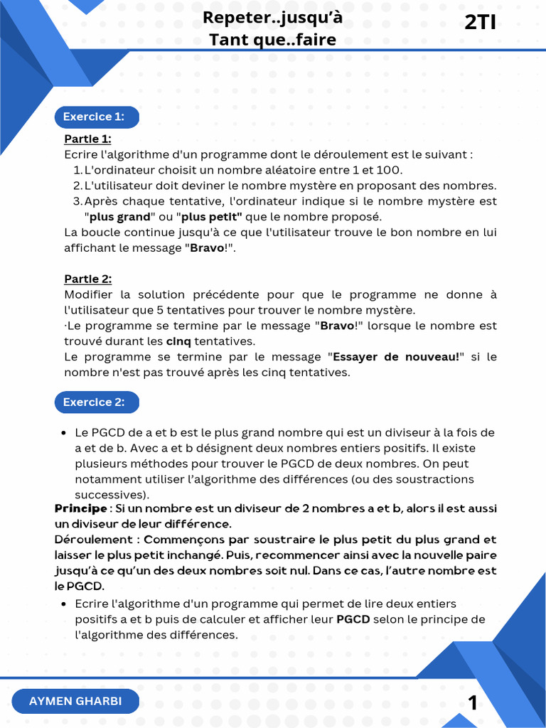 Algorithmes de jeu et PGCD en Python | PDF