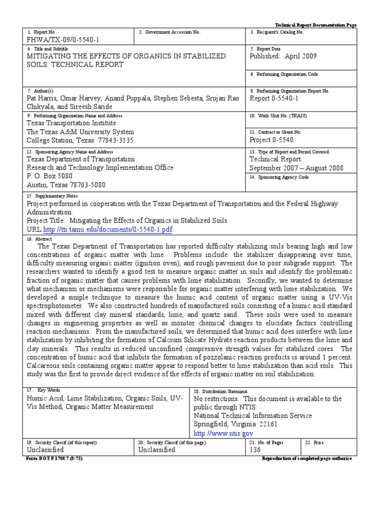 Technical Report Documentation Page | PDF