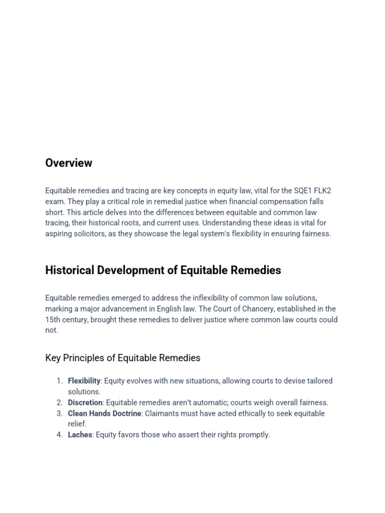 Equitable Remedies and Tracing Explained | PDF | Equity (Law) | Legal ...