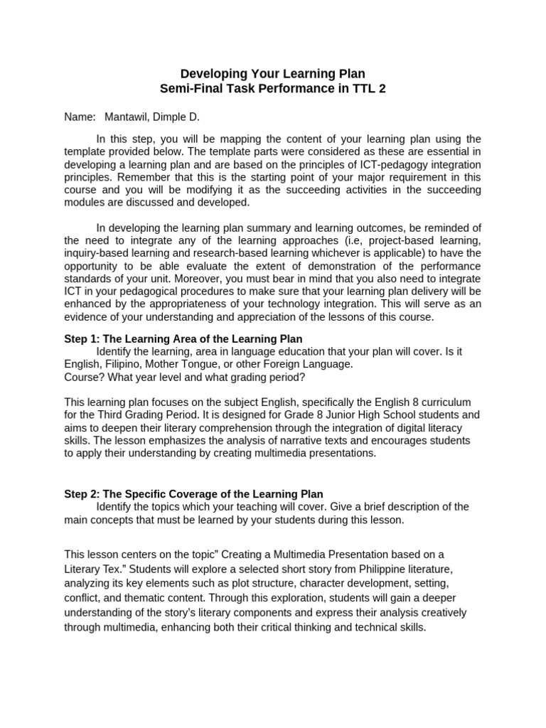 Developing Your Learning PlanMantawil, Dimple D. | PDF | Learning ...
