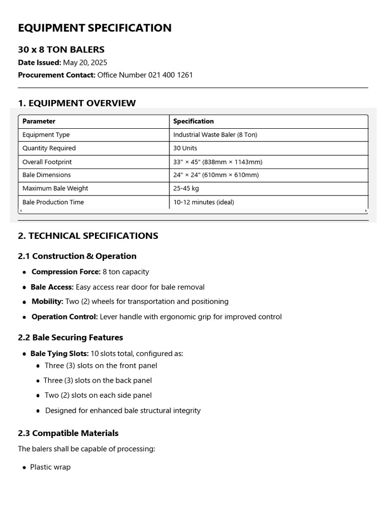 Specification - Hand Held Balers | PDF