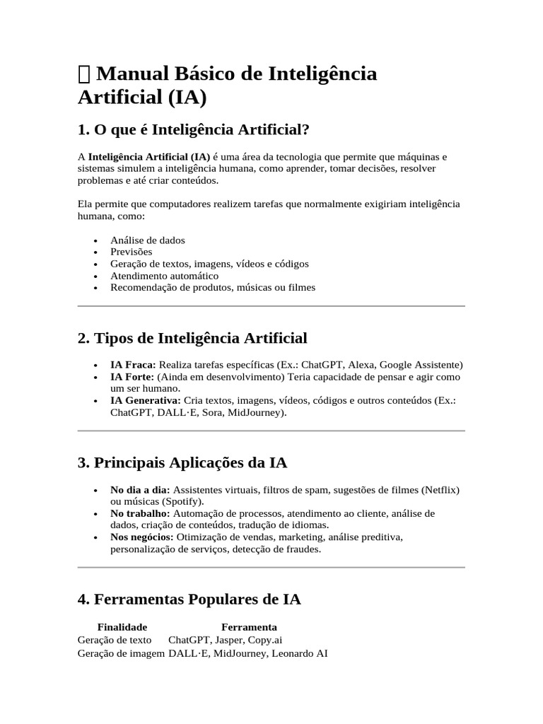 Manual Básico de Inteligência Artificial | PDF | Inteligência ...