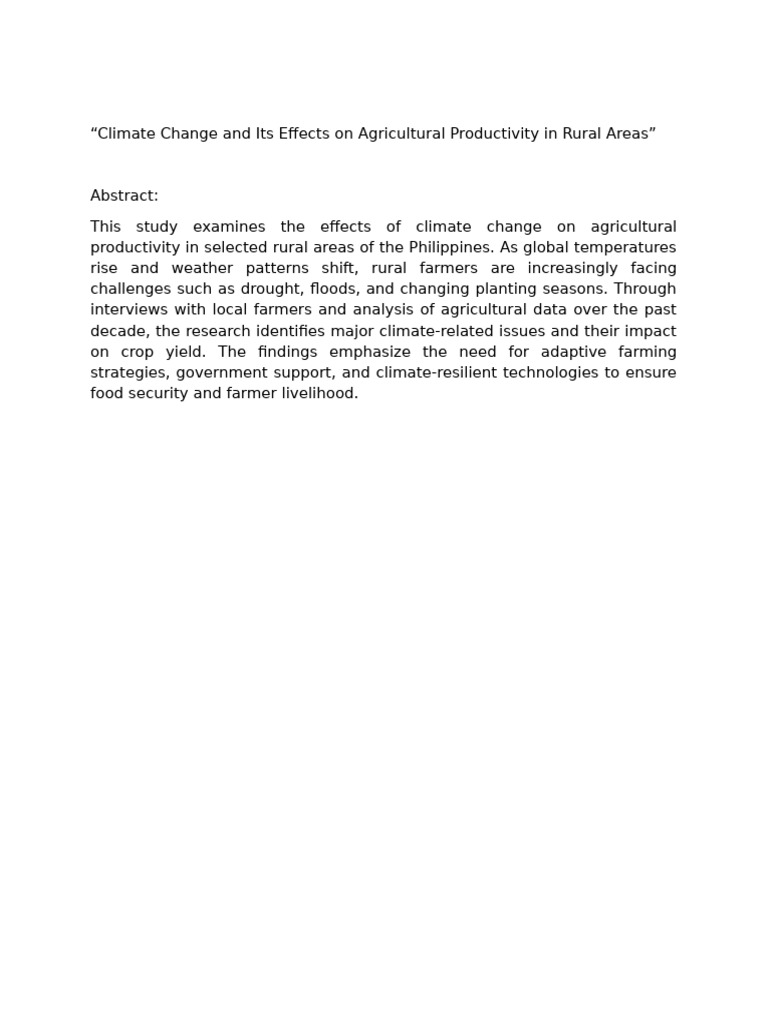 Climate Change and Its Effects On Agricultural Productivity in Rural ...