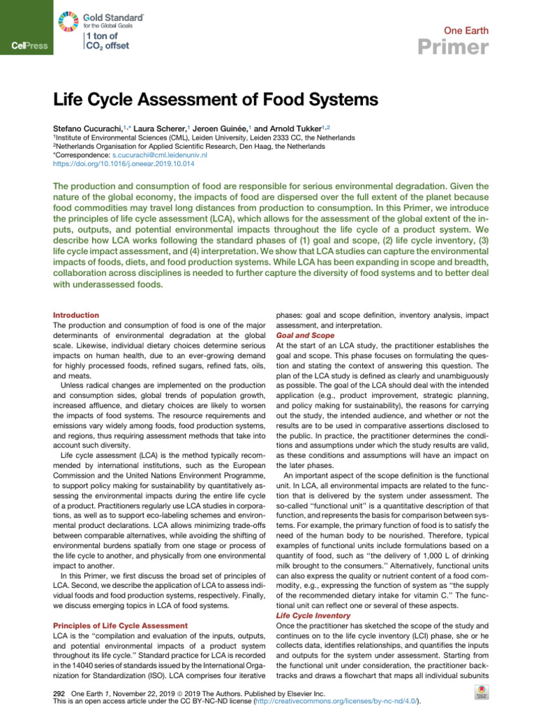 Life Cycle Assessment of Food Systems | PDF | Life Cycle Assessment ...