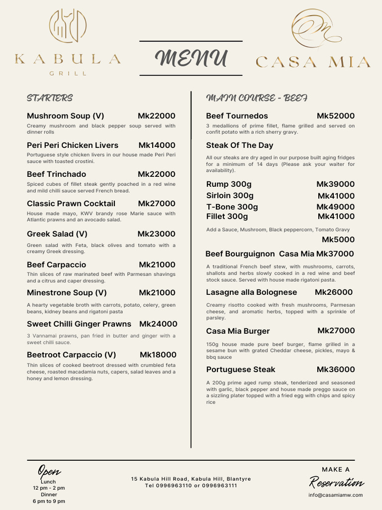 Casa Menu For Website 17.3.2025 | PDF | Steak | Salad