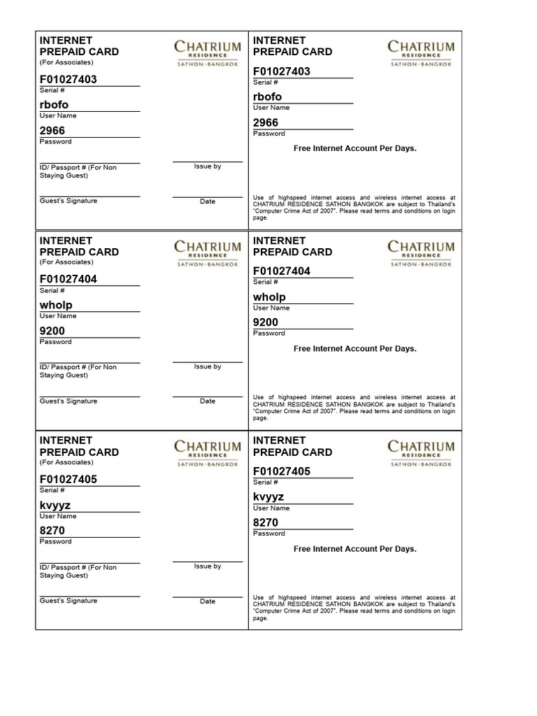 Internet Prepaid Card 1 Day 180 User 220425 | PDF | User (Computing ...