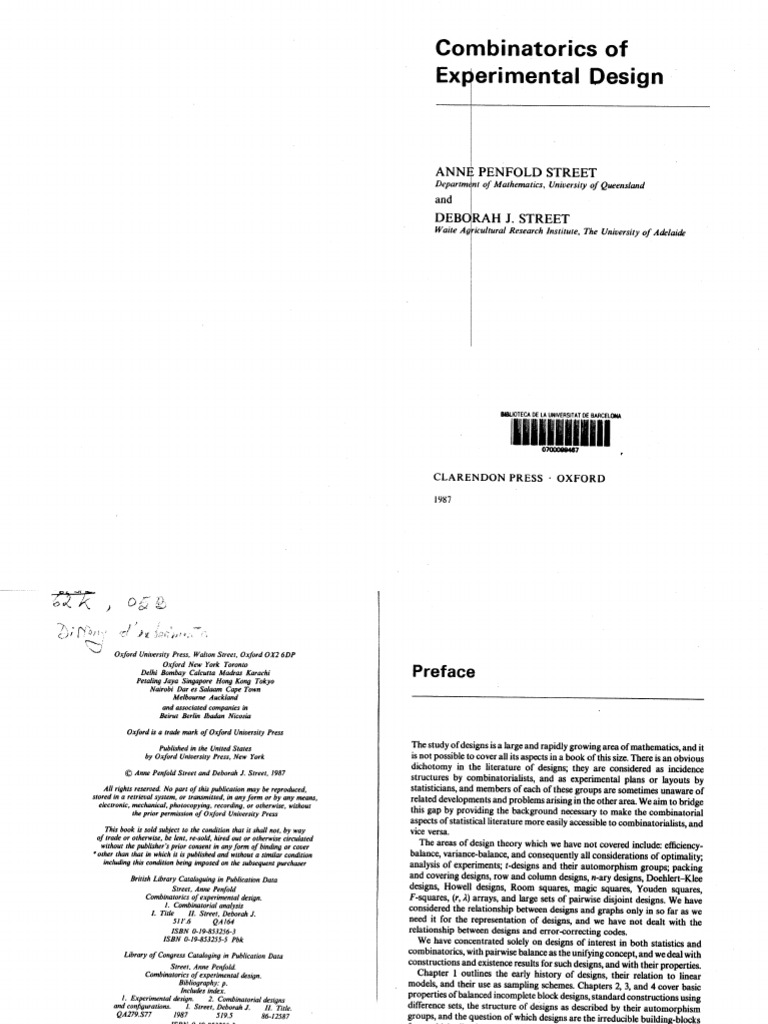 Combinatorics of Experimental Design | PDF