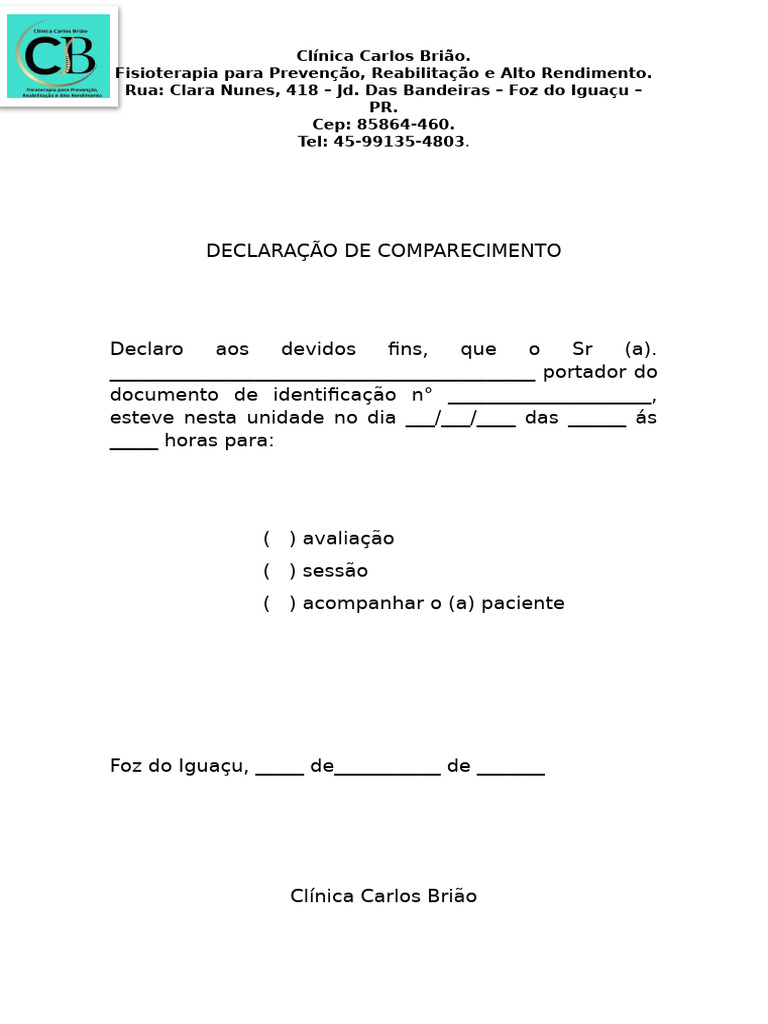 Declaração de Comparecimento Fisioterapia | PDF