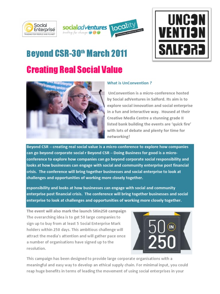 Beyond CSR: Creating Social Value Event | PDF | Social Enterprise ...