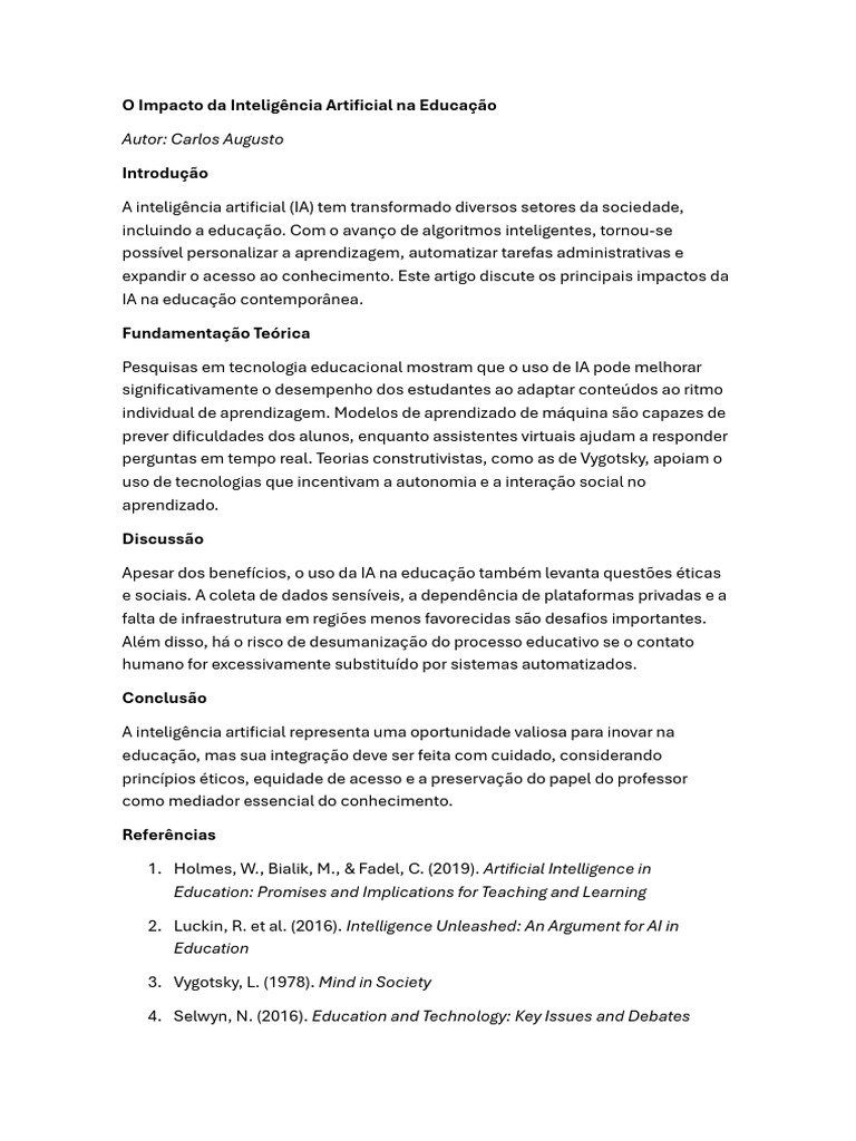 Impactos da IA na Educação Moderna | PDF