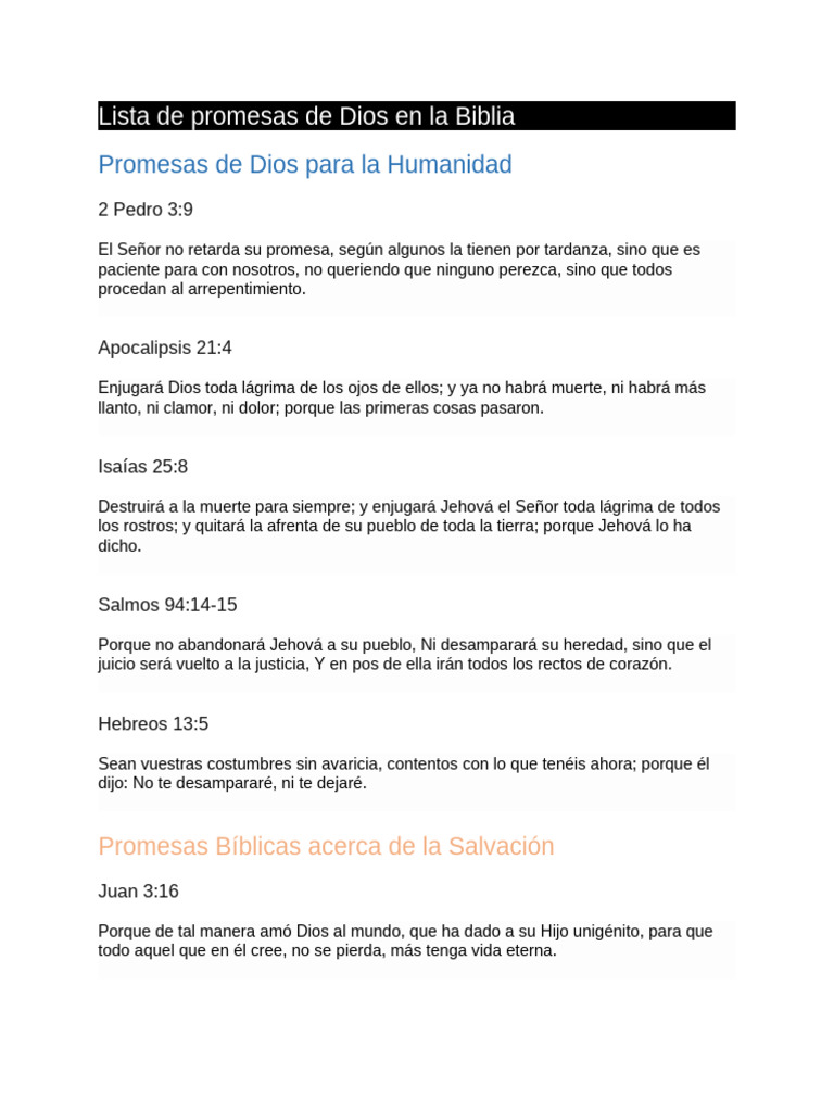 Promesas de Dios en la Biblia | PDF | Cristo (título) | Epístola a los ...