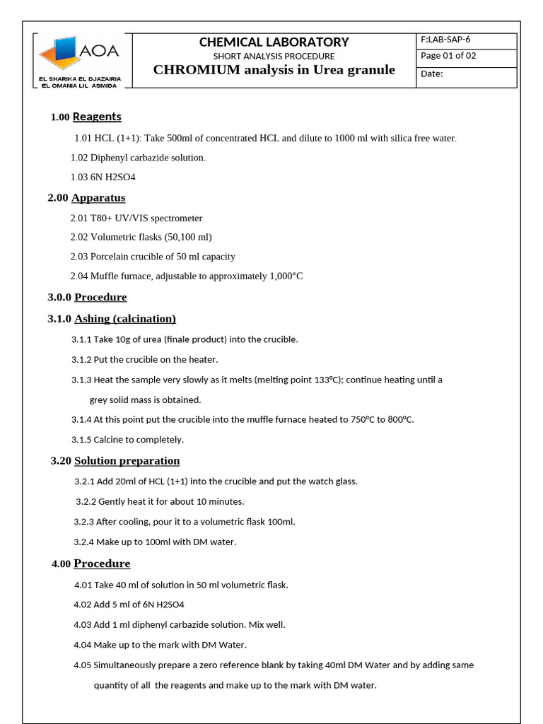 6N H2SO4 in Chromium Analysis | PDF | Chromium | Chemistry