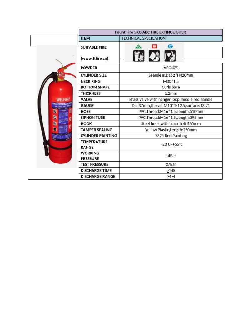 Fount Fire 5KG ABC Fire Extinguisher Specs | PDF