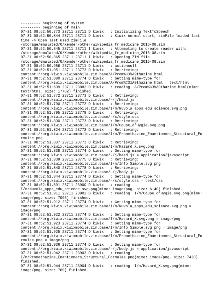 Kiwix App Log: ZIM File Operations | PDF | Html | Internet