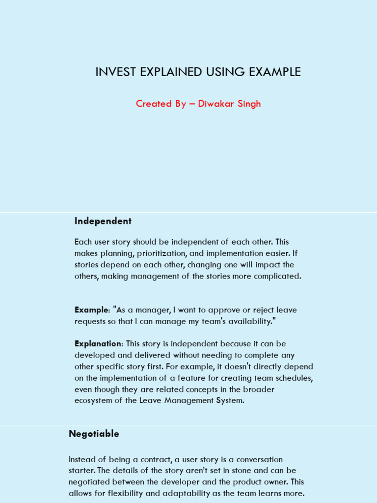 Understanding the INVEST Model for User Stories | PDF | Information ...