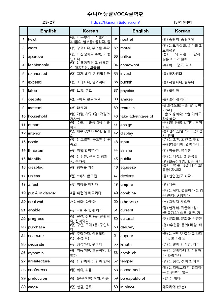주니어능률VOCA실력편: English Korean English Korean | PDF