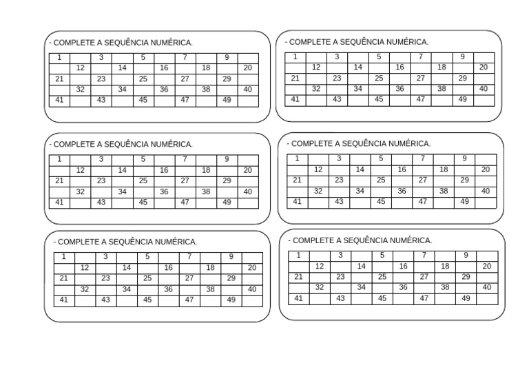 Complete a Sequência Numérica até 50 | PDF