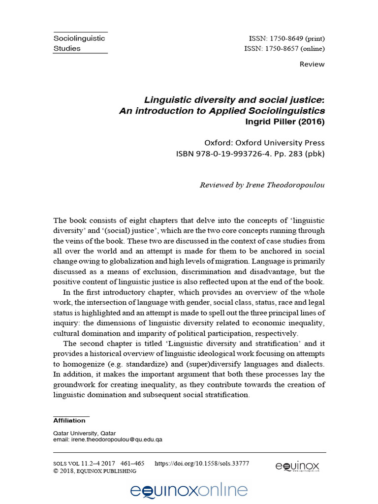 Linguistic Diversity and Social Justice Review | PDF | Linguistics ...