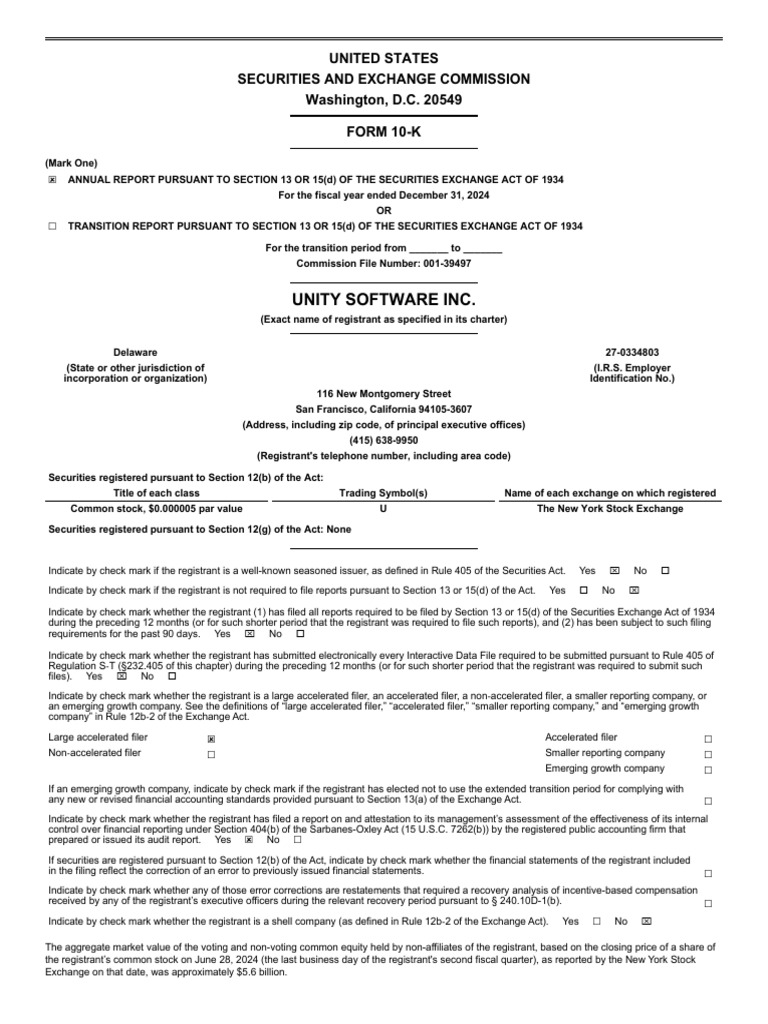 Unity Software Inc.: United States Securities and Exchange Commission ...