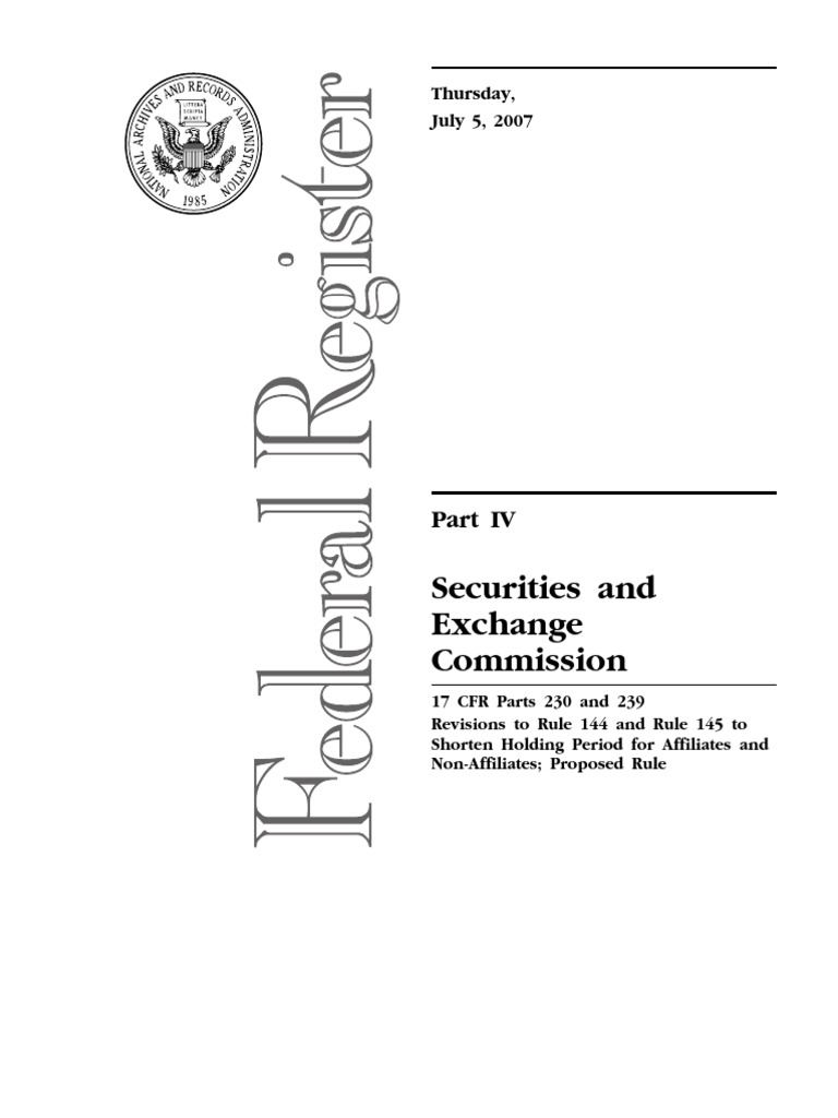 SEC Proposes Changes to Rule 144 and 145 | PDF | Securities Act Of 1933 ...