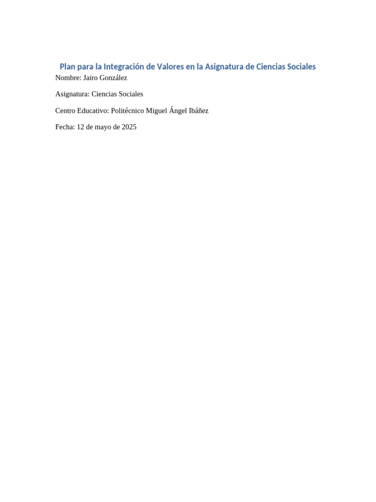 Plan Valores Ciencias Sociales Jairo | PDF | Enseñando | Plan de estudios
