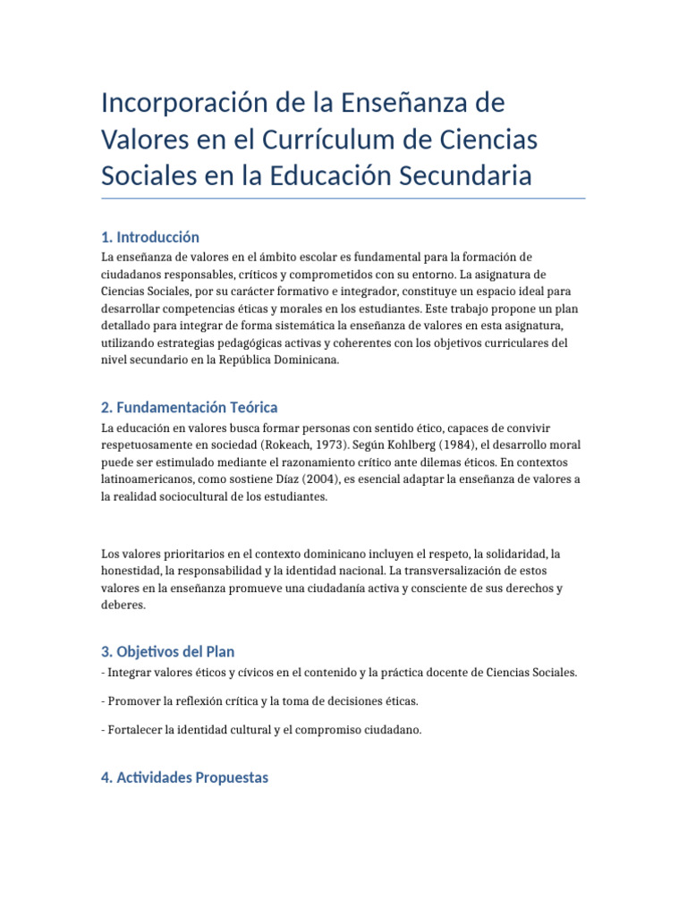 Valores en Ciencias Sociales Secundaria | PDF | Enseñando | Aprendizaje