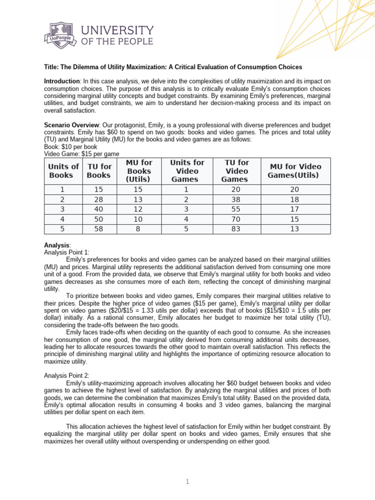 Utility Maximization in Consumption Choices | PDF | Utility | Marginal ...