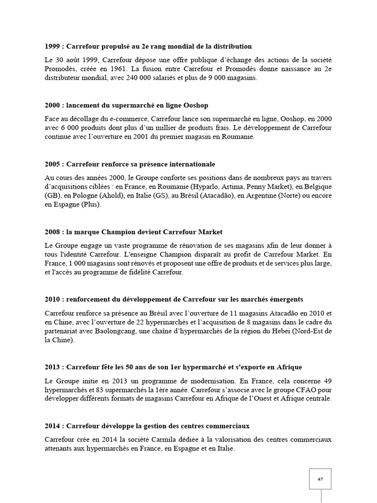 Carrefour et Ooshop : Histoire et Évolution | PDF
